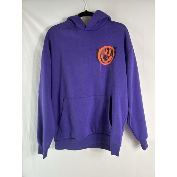 Purple Orange Trippin Smiley Face Drip Graphic Hoodie Oversized S Streetwear Men - Picture 2 of 5